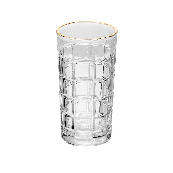COPO ALTO DE CRISTAL COM FIO DE OURO SQUARE 360ML - LYOR