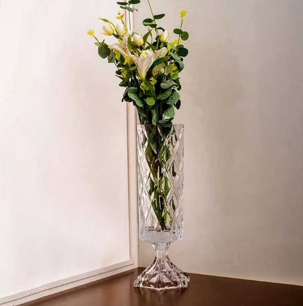 VASO DE CRISTAL COM PÉ DELI DIAMOND 41X12CM - LYOR