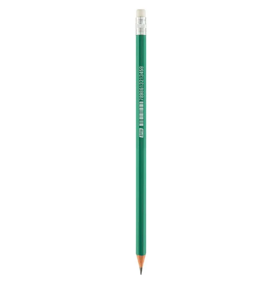 LÁPIS HB VERDE DE RESINA PLÁSTICA SEXTAVADO COM BORRACHA - BRW