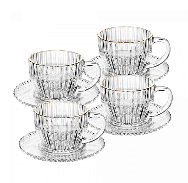 KIT 4 XÍCARAS DE CAFÉ DE CRISTAL DE CHUMBO COM FIO DE OURO IMPÉRIO 110ML - WOLFF
