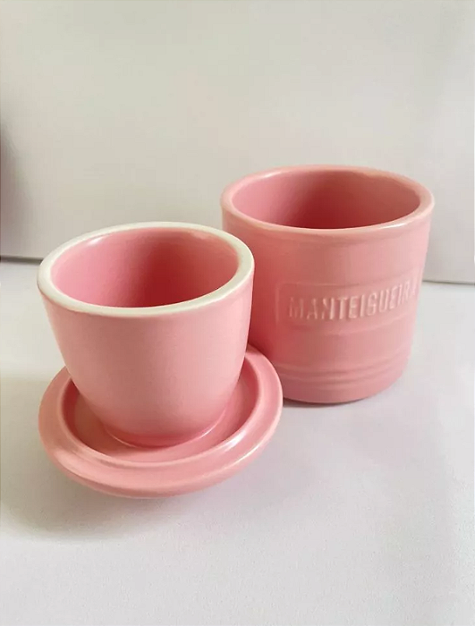 MANTEIGUEIRA FRANCESA DE CERÂMICA COM TAMPA ROSA MATTE 9X8CM - WOLFF