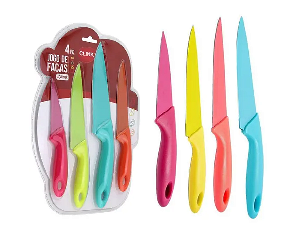 JOGO DE 4 FACAS DE AÇO INOX COLORIDAS CHEF - CLINK