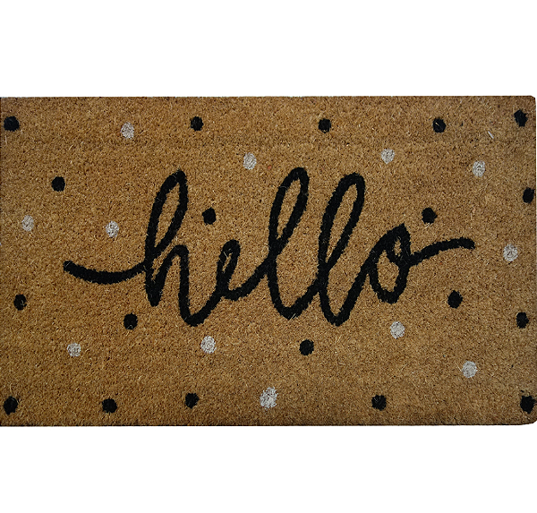TAPETE DE FIBRA NATURAL CAPACHO RETANGULAR EMBORRACHADO HELLO 60X33CM - CLINK