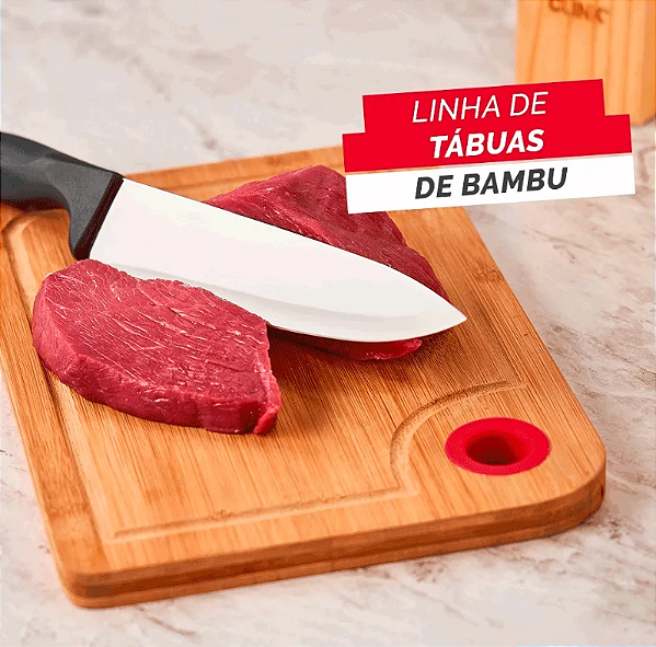 TÁBUA DE CORTE DE BAMBU COM ALÇA DE SILICONE 28X19 - CLINK
