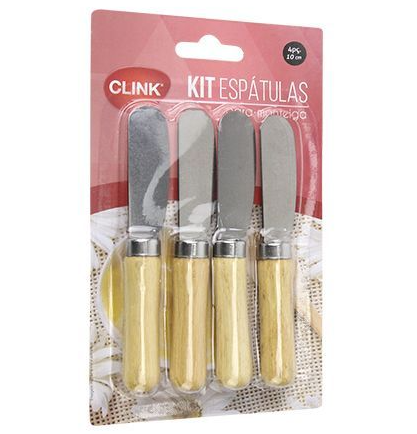 KIT 4 ESPÁTULAS DE AÇO INOX COM CABO DE MADEIRA - CLINK