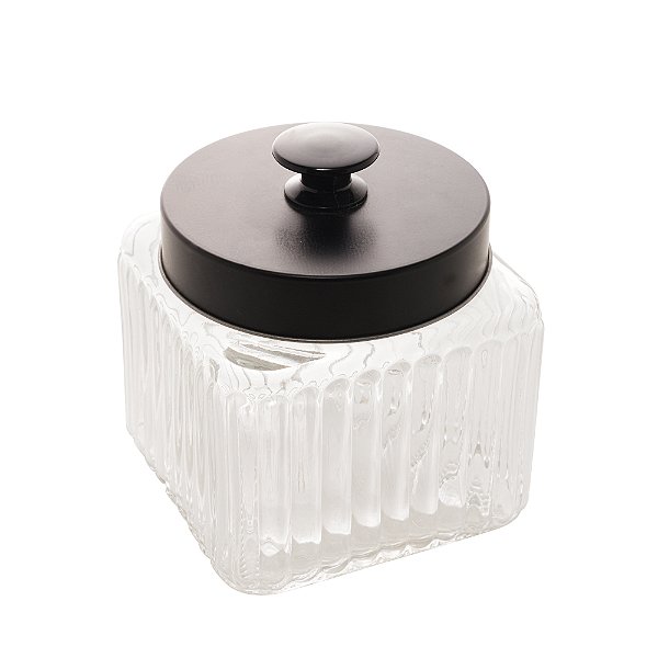 POTE DE VIDRO COM TAMPA DE METAL PRETA 800ml - LYOR