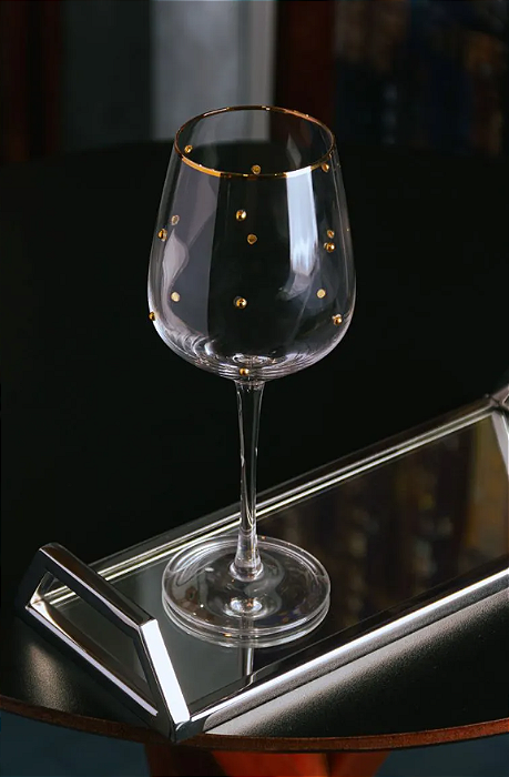 CONJUNTO 2 TAÇAS DE VIDRO PARA VINHO BALSS FIO DE OURO 350ML - WOLFF