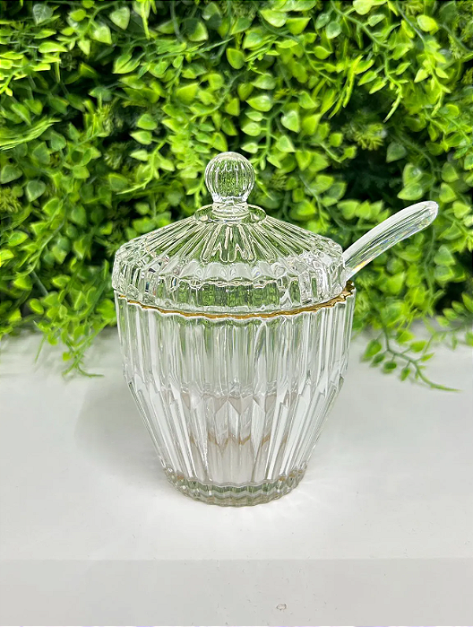 AÇUCAREIRO DE CRISTAL DE CHUMBO COM FIO DE OURO IMPÉRIO 11X8CM - WOLFF