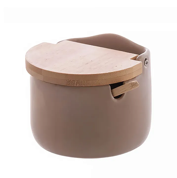 SALEIRO DE CERÂMICA AREIA COM TAMPA E COLHER DE BAMBU AREIA 10X9CM - WOLFF