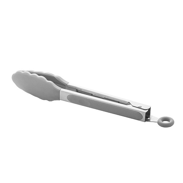PINÇA DE SILICONE COM CABO DE AÇO INOX CINZA - LYOR