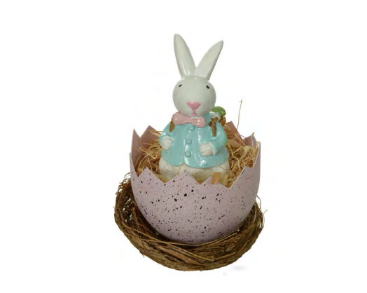 ENFEITE DECORATIVO DE RESINA COELHO COM NINHO 13X9CM - FLORARTE