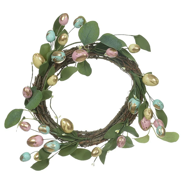 GUIRLANDA DE PÁSCOA COM FOLHAS E OVOS COLORIDOS - FLORARTE