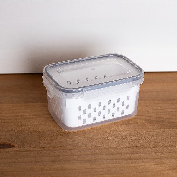 POTE HERMETICO COM CESTO ESCORREDOR BRANCO 800ML - LYOR