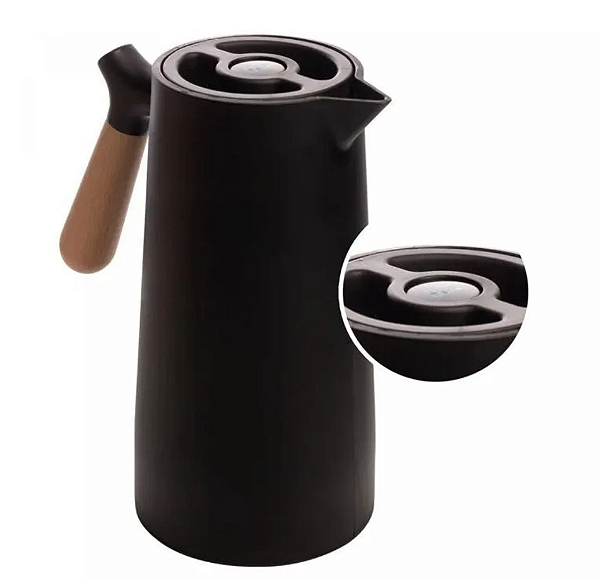 GARRAFA TÉRMICA COM TERMÔMETRO E CABO DE MADEIRA NÓRDICA PRETA 1L - WOLFF