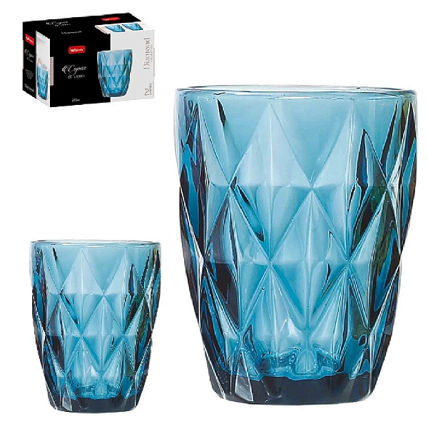 CJ 2 COPOS VIDRO DIAMOND AZUL 270ML - WELLMIX