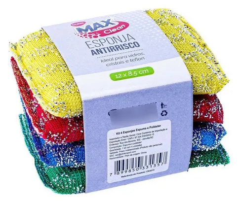 KIT COM 4 ESPONJAS ANTI RISCO MULTIUSO PARA LOUÇAS DELICADAS - CLINK