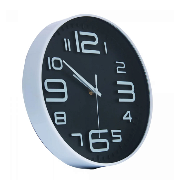 RELÓGIO DE PAREDE PRETO COM BRANCO 25CM - LYOR