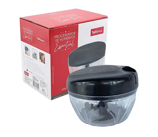 PROCESSADOR MANUAL DE ALIMENTOS COM 3 LÂMINAS ESSENTIAL PRETO 500ML - WELLMIX