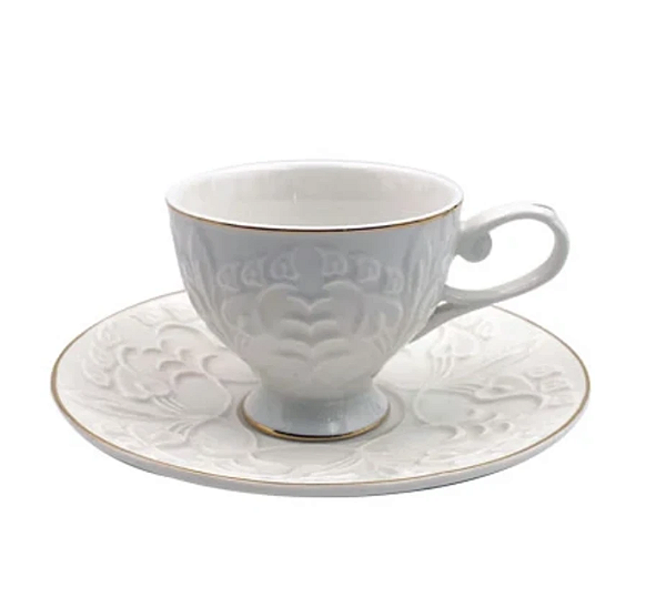 Jogo de 12 peças para café em new bone china 90ml branco e dourado