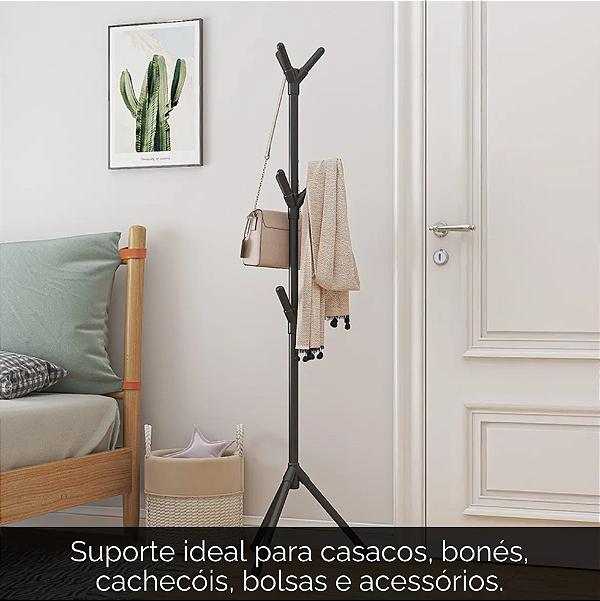 CABIDEIRO MULTIUSO MANCEBO PORTÁTIL SUPORTA ATÉ 10KG COM 9 HASTES 163X40X48CM - C3B