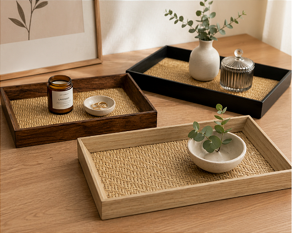 BANDEJA DECORATIVA RETANGULAR MDF E VIDRO 30X17CM CORES SORTIDAS - TOKYO DESIGN