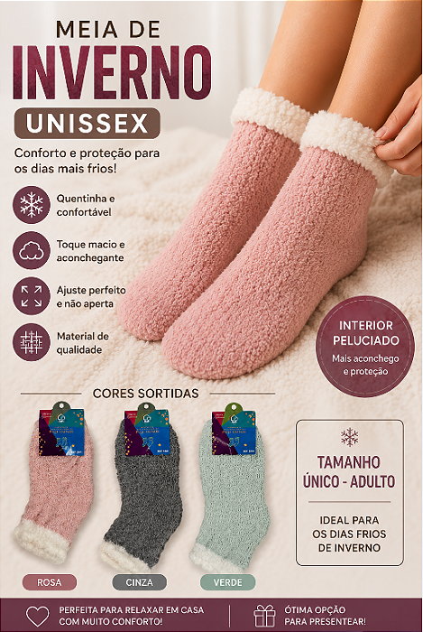 MEIA INVERNO PELUCIADA SOFT ADULTO CORES SORTIDAS - T&H