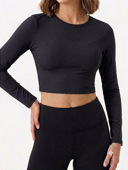 Cropped Manga Longa Black
