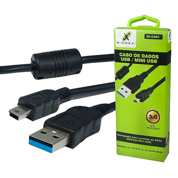 Cabo de Dados USB/Mini USB p/ Playstation 3 PS3 - X-Cell (XC-CAB3)