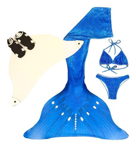 Cauda de Sereia Completa Especial Nadar Nadadeira Malu Azul