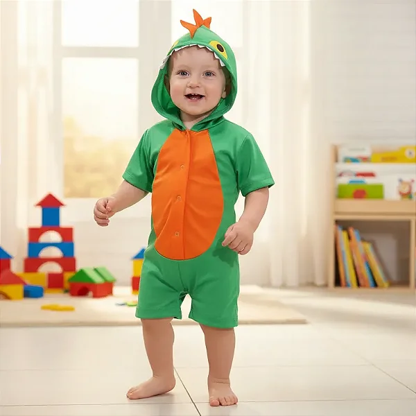 Fantasia Dinossauro Verde e Laranja Bebê