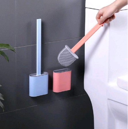 Escova Sanitária Cerdas Silicone Limpa Vaso + Suporte Parede