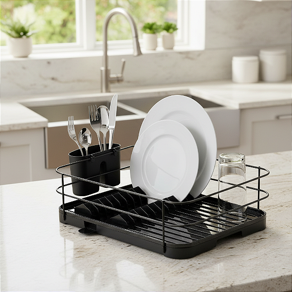 Escorredor Louças Porta Talheres Pratos Preto Onix