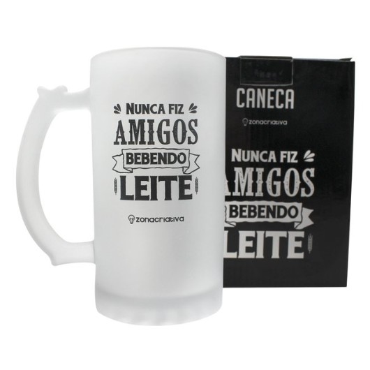 Caneca Cerveja Chopp Vidro Fosco Frase Amigos 450ml C/ Caixa