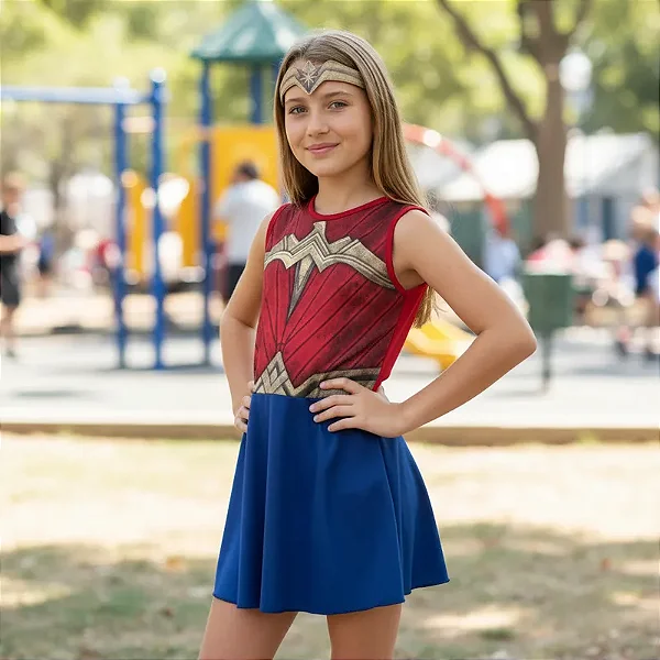 Fantasia Mulher Maravilha Pop Vestido Curto Liga Da Justiça