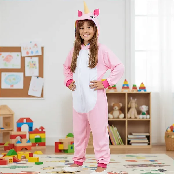 Fantasia Unicórnio Macacão Infantil Para Festa Pijama Longo
