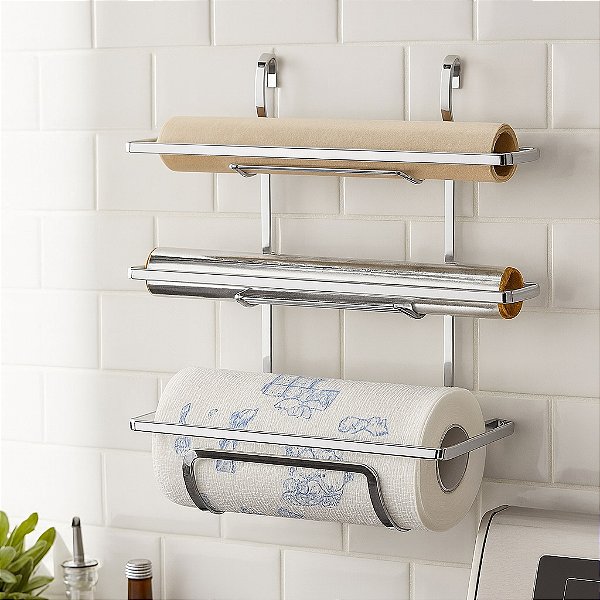 Suporte Porta Rolo Papel Toalha Aluminio Filme PVC Pendurar