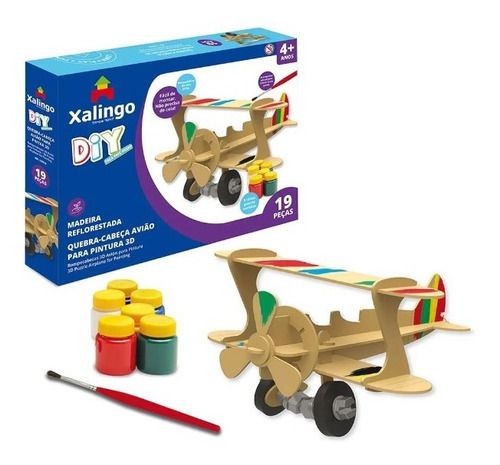 Quebra Cabeça Diy 3d Avião Para Pintura Com Tintas Coloridas