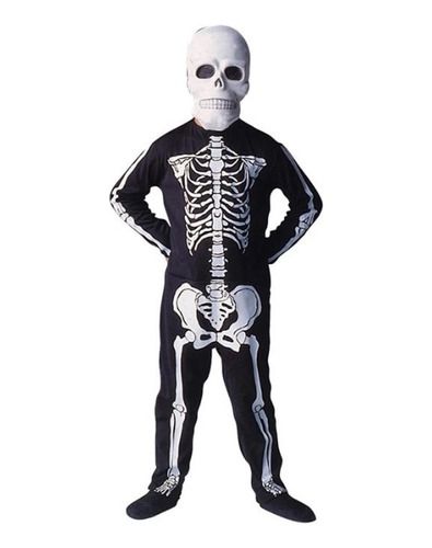 Fantasia Esqueleto Infantil Halloween Máscara Macacão Longo