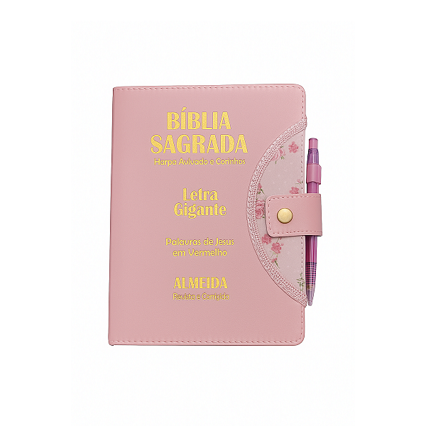 Bíblia Sagrada Letra Gigante Com Harpa Porta Caneta Rosa