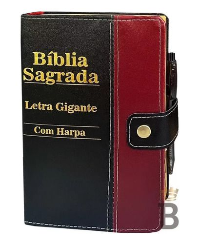 Bíblia Sagrada Letra Gigante Harpa Porta Caneta Preta Vinho
