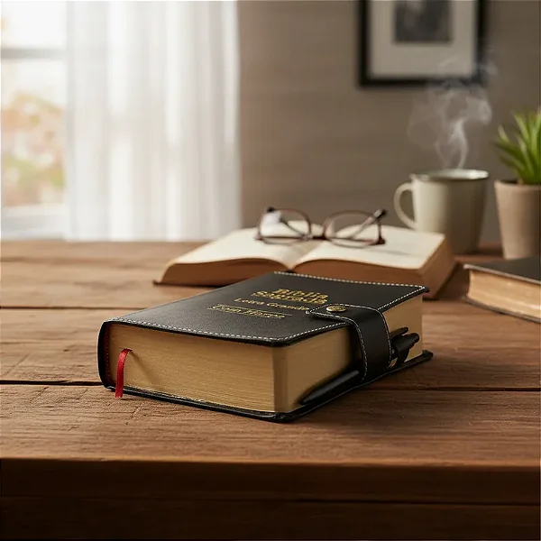 Bíblia Letra Grande Sagrada Com Caneta Tecido Harpa Preta