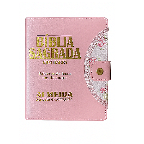 Bíblia Letra Grande Sagrada Com Caneta Tecido Harpa Floral