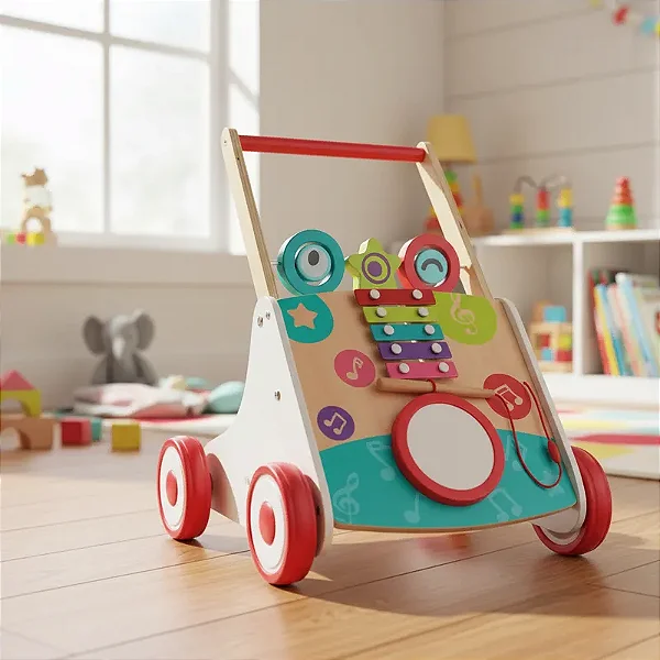 Meu Primeiro Andador Musical Brinquedo Em Madeira Hape