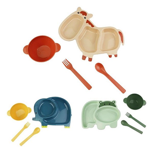 Conjunto Papinha Infantil Bebe Refeição Pote Garfo Colher