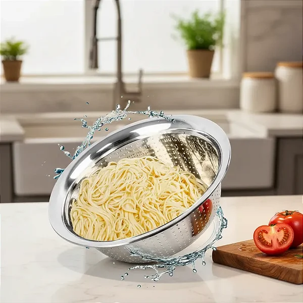 Escorredor Macarrao Multiuso Inox Fruta Legumes E Verduras