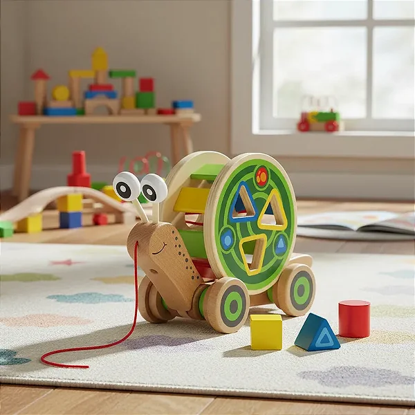 Brinquedo Caracol Hape Com Rodas De Madeira Corda De Puxar