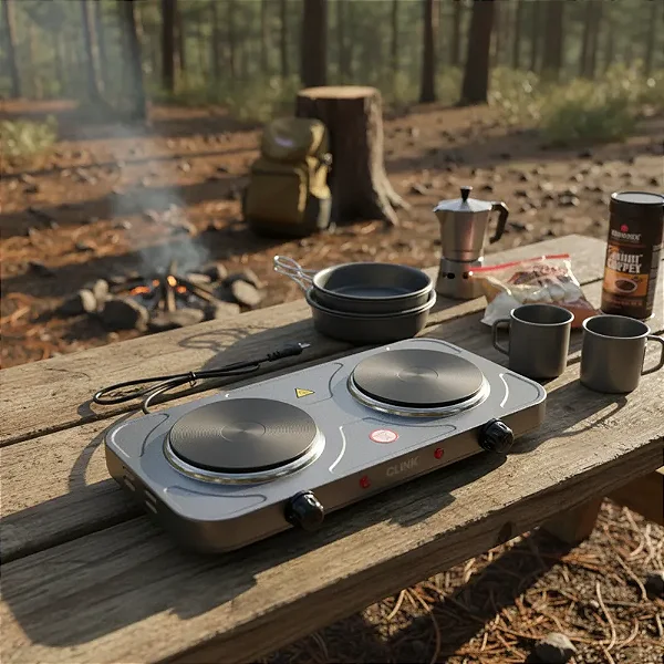 Fogareiro Duas Bocas Elétrico Portátil De Mesa 110v Ou 220v