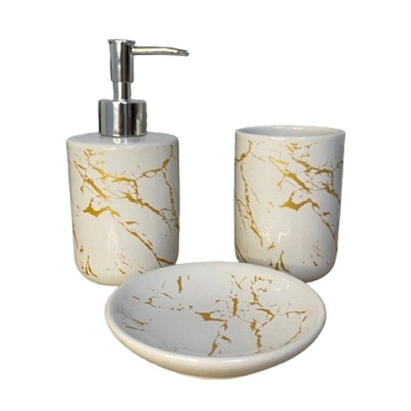 Kit 3 Peças Para Banheiro Lavabo De Cerâmica E Plástico