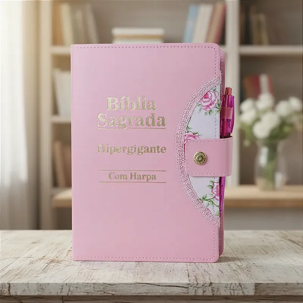 Bíblia Sagrada Letra Hipergigante Com Harpa c/ Caneta Pink