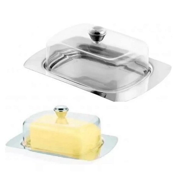 Pote Manteiga Manteigueira Aco Inox Mantegueira Tampa Inox